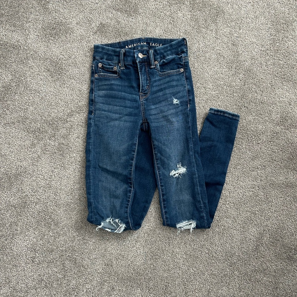American Eagle Outfitters Women's Blue Distressed Skinny Jeans Size 000